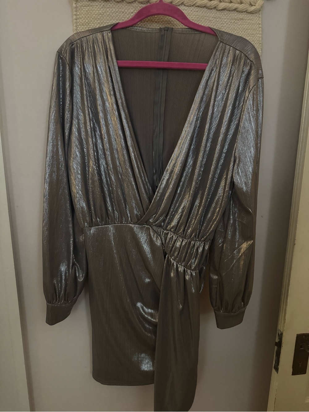 Metallic Silver  Women's Long Sleeve Dress